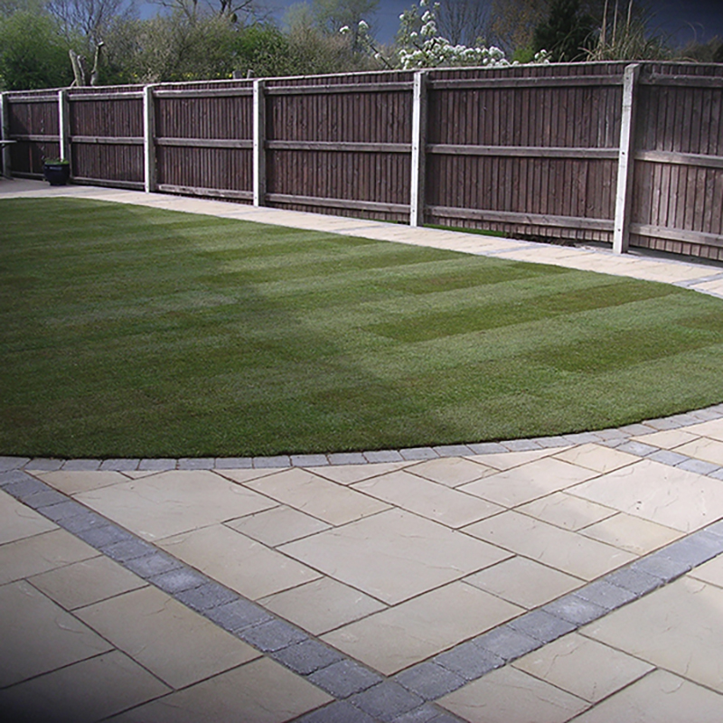 Modern patio project image showing a large outdoor seating area.